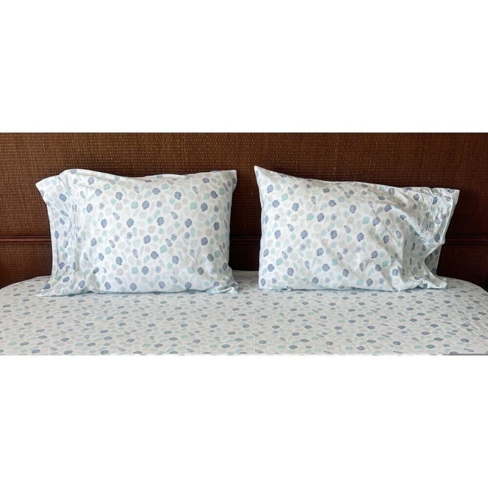 Set 3 Queen Sea Shell Flat Sheet + 2 Qu Pillowcases 60% PIMA COTTON Ocean Summer - Picture 2 of 14